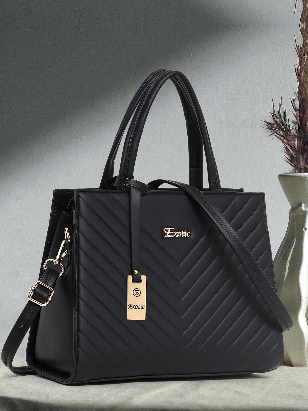

Exotic Textured Structured Handheld Bag, Black