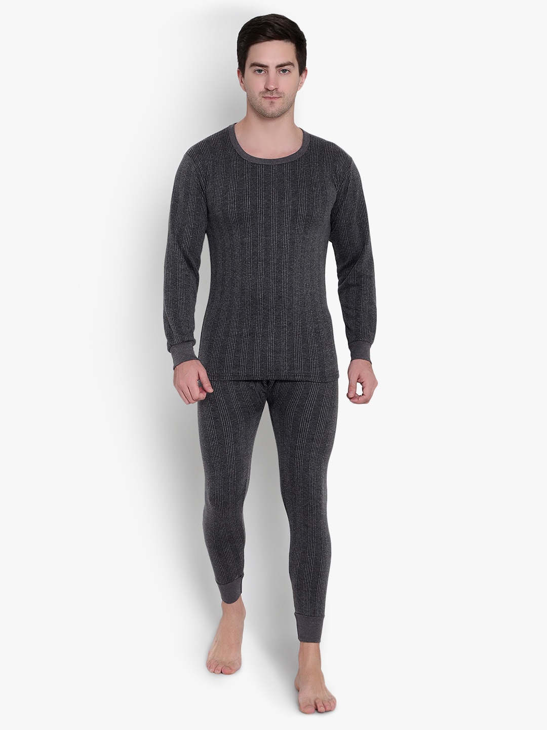 

SKY HEIGHTS Men Ribbed Cotton Thermal Set, Grey