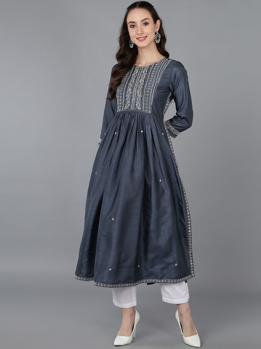 

AHIKA Floral Yoke Design Thread Work Anarkali Kurta, Charcoal