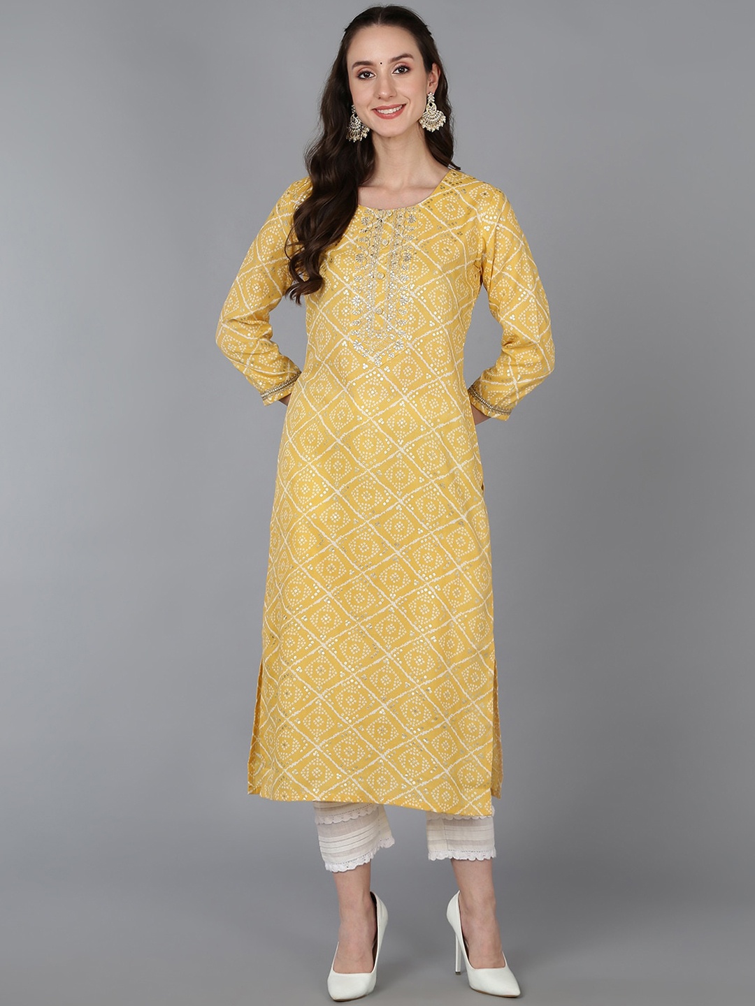 

AHIKA Bandhani Embroidered Kurta, Yellow