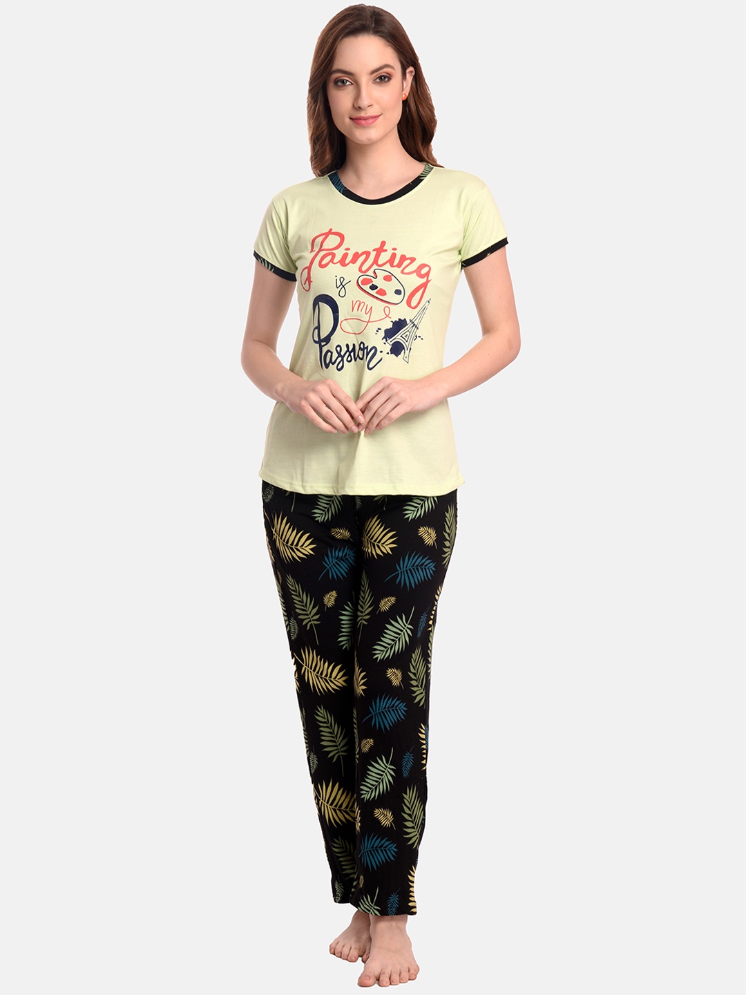 

LOTUSLEAF Women Printed Night suit, Green