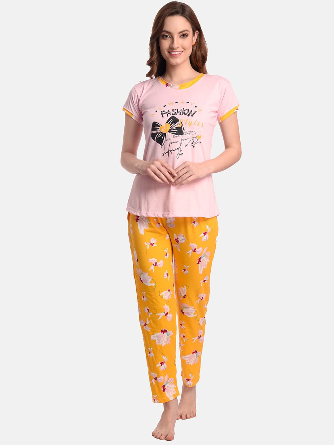

LOTUSLEAF Women Printed Night suit, Yellow