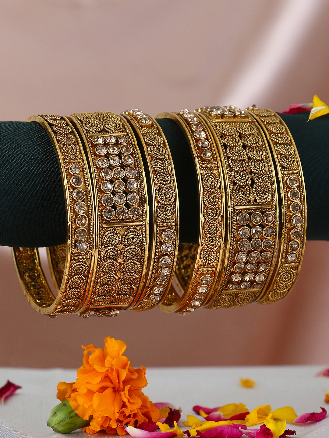 

Adwitiya Collection Set Of 6 Gold-Plated Stone Studded Bangles