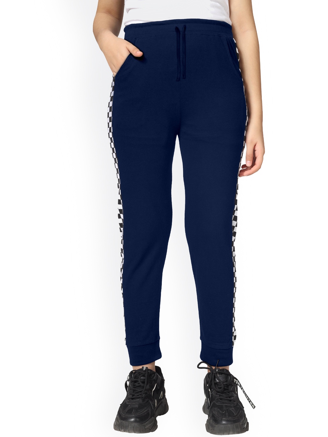 

KYDA KIDS Girls Printed Cotton Joggers, Navy blue