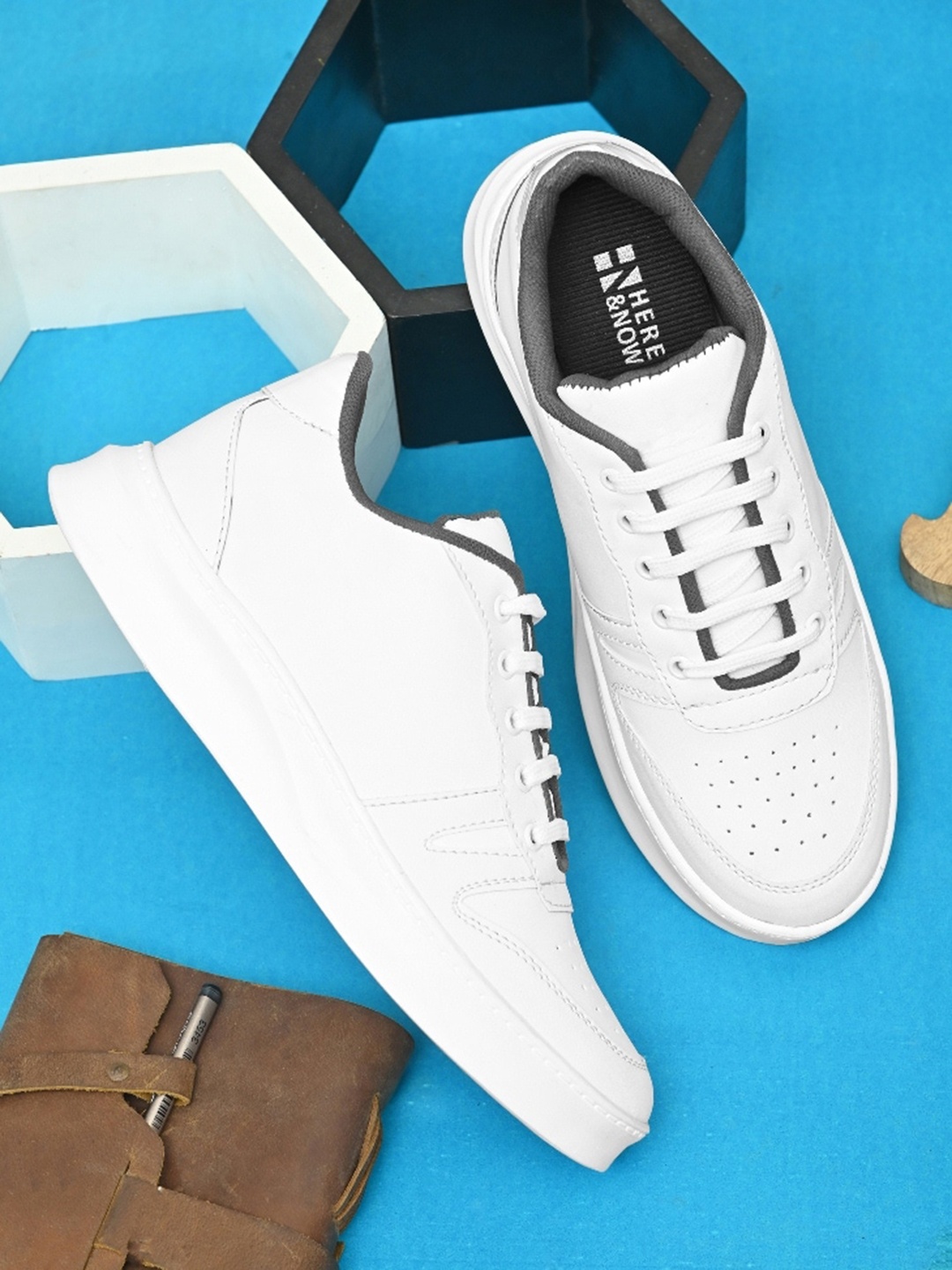 

HERE&NOW Men Perforated Lightweight Sneakers, White