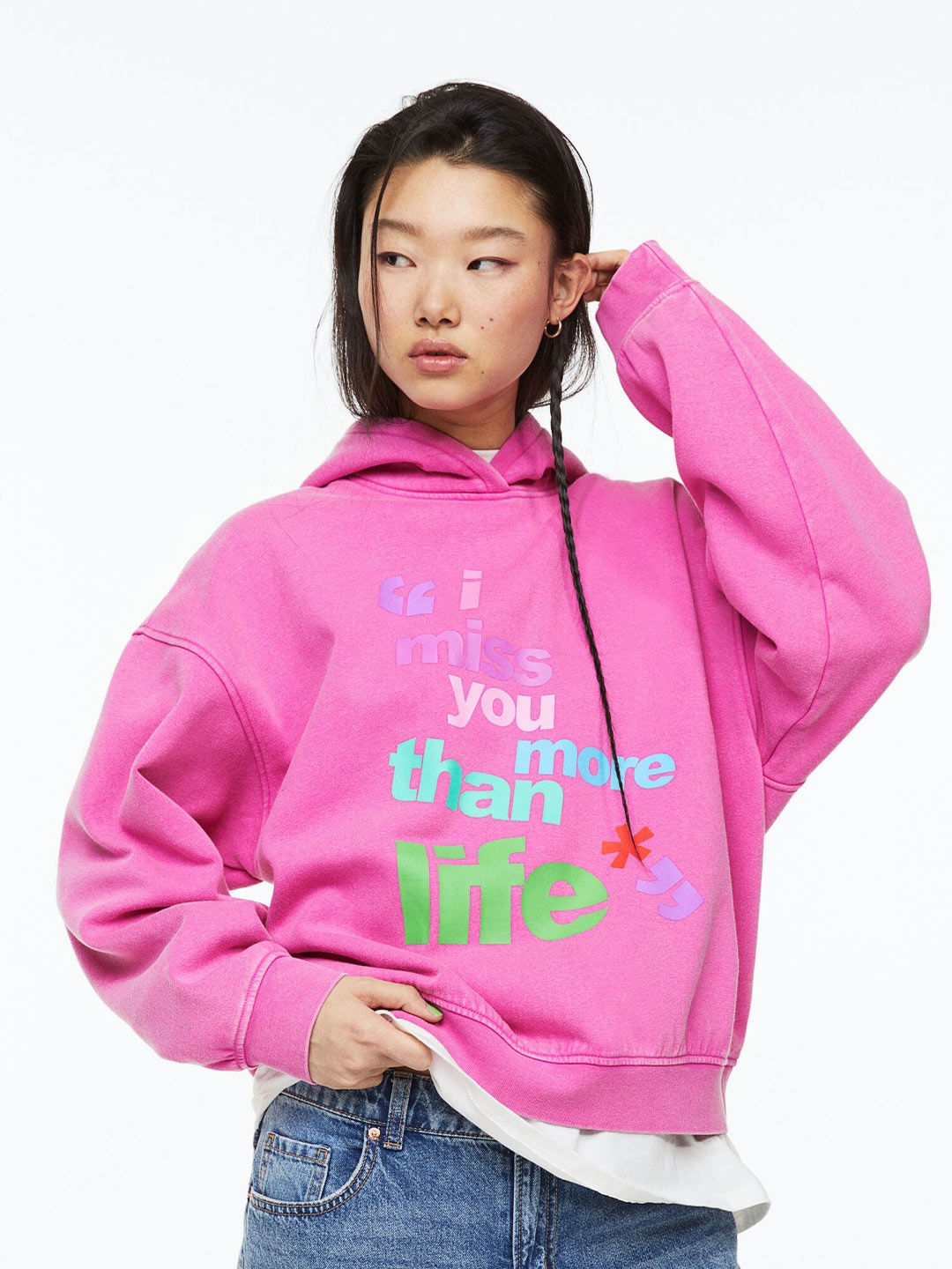 

H&M Women Oversized Printed Hoodie, Pink