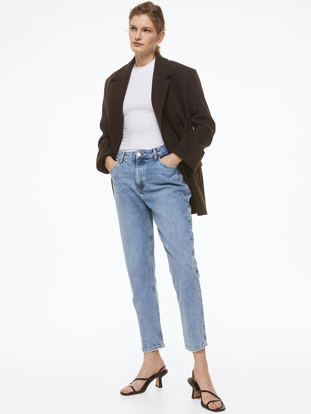 

H&M Women Slim Mom High Ankle Jeans, Blue