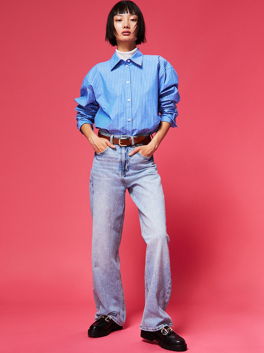 

H&M Women Wide High Jeans, Blue