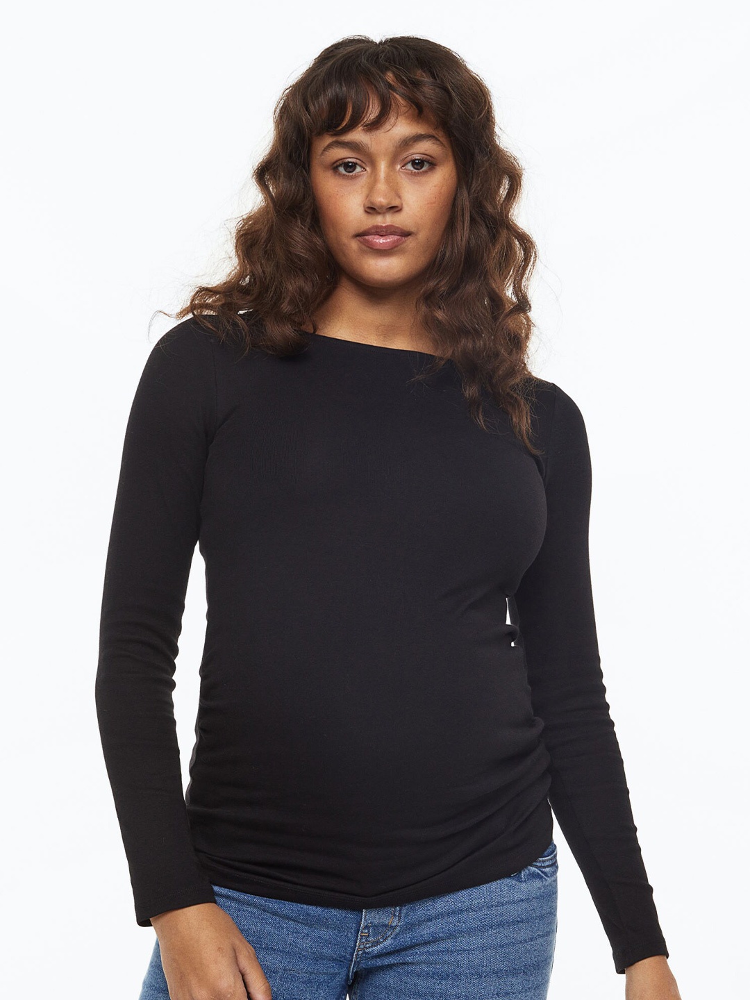 

H&M MAMA Long-Sleeved Cotton Top, Black