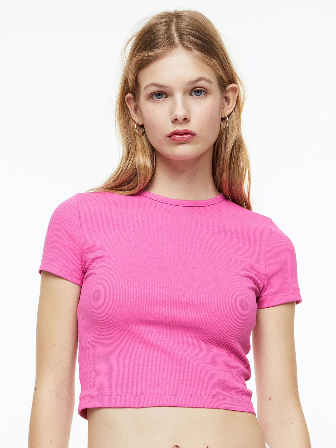 

H&M Ribbed Cropped Top, Pink