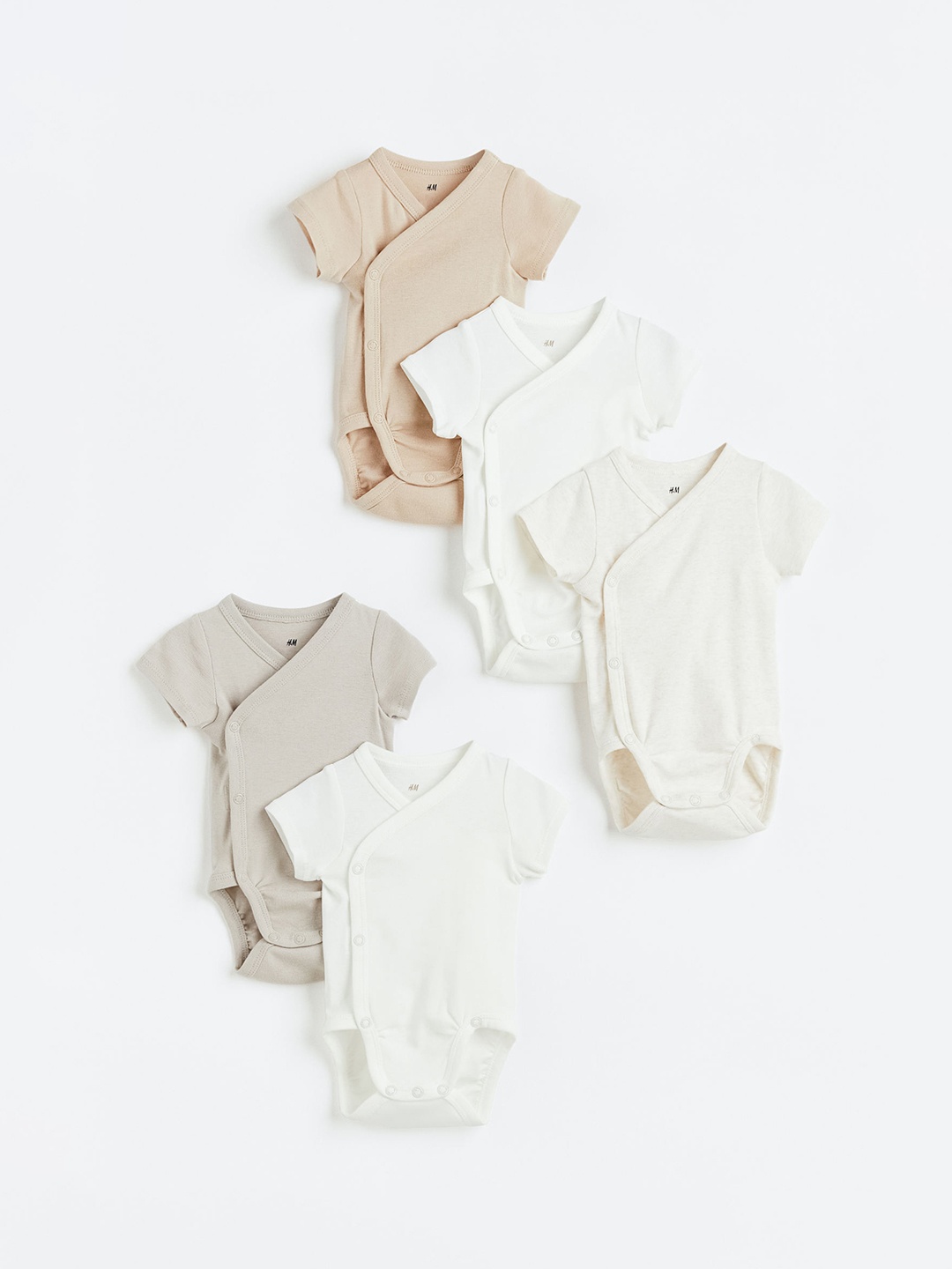 

H&M Girls 5-Pack Cotton Bodysuits, Beige