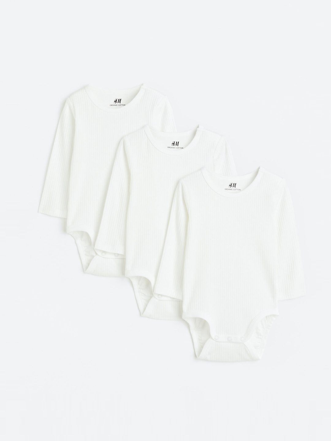 

H&M Girls 3-Pack Ribbed Bodysuits, White