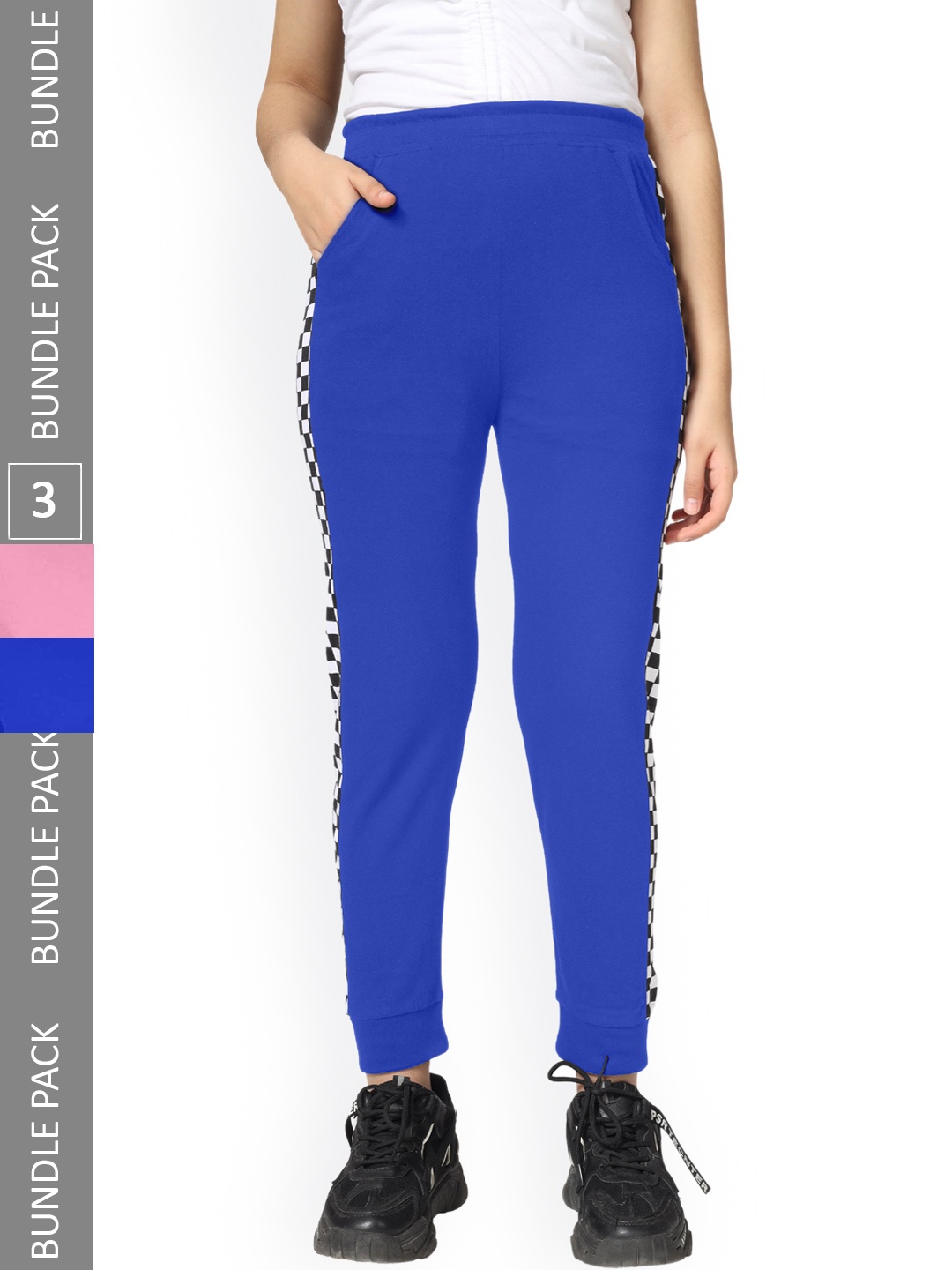 

KYDA KIDS Girls Pack Of 3 Printed Cotton Joggers, Blue