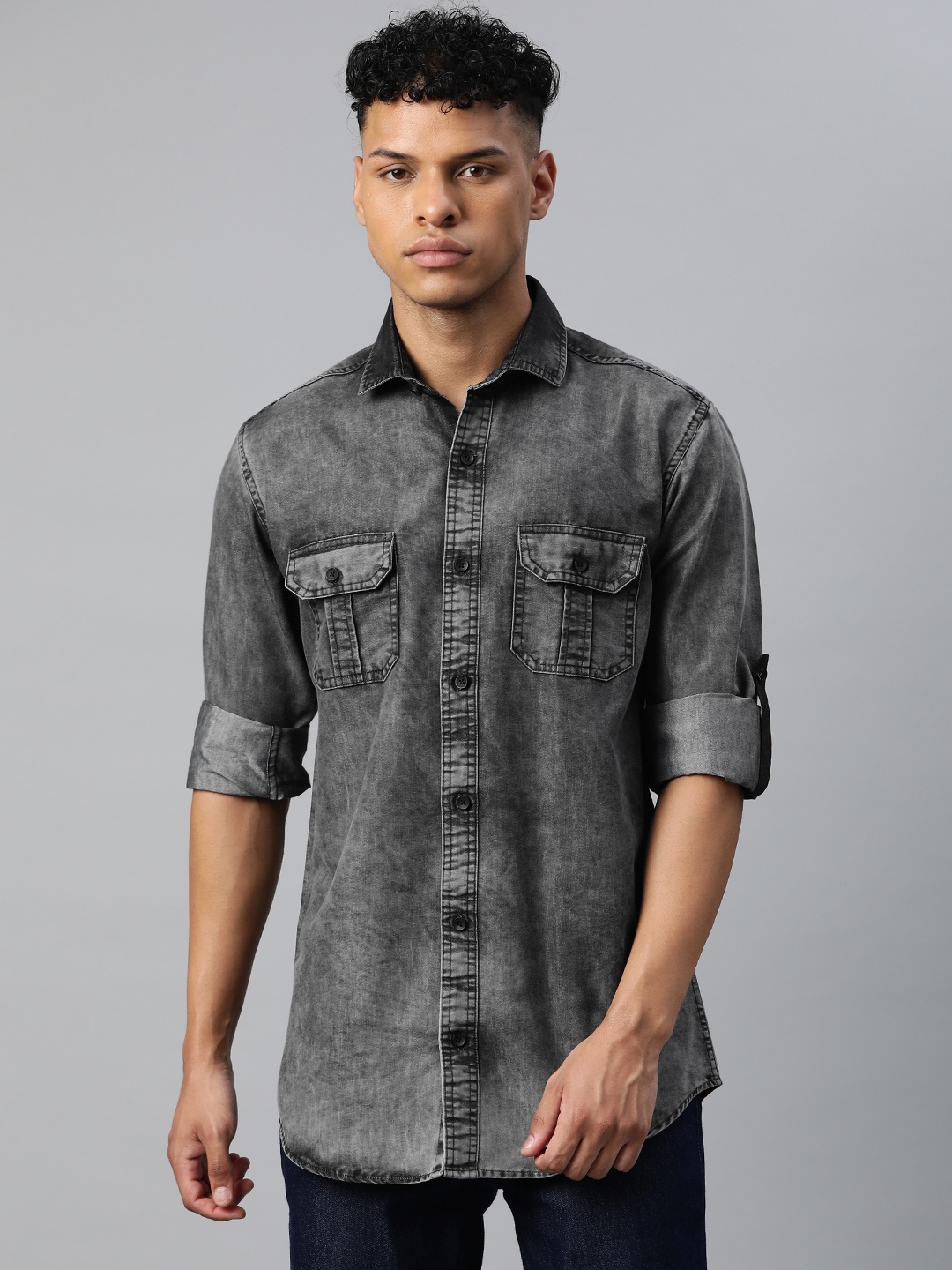 

DEZANO Solid Smart Faded Casual Shirt, Black