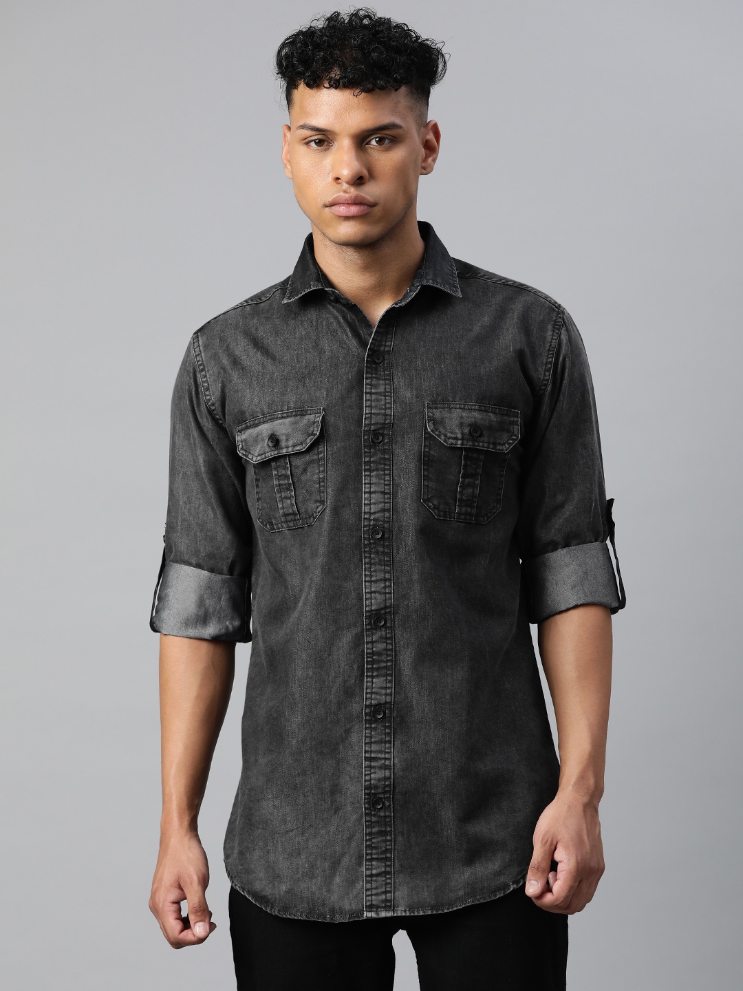 

DEZANO Solid Smart Faded Casual Shirt, Black
