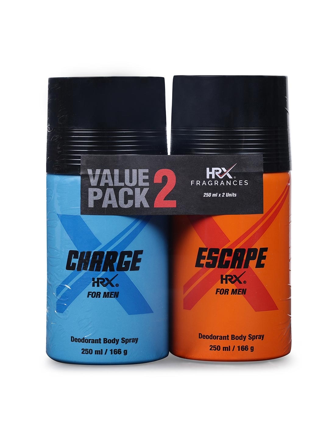 

HRX Men Set of Charge & Escape Deodorant Body Spray - 250 ml Each, Blue