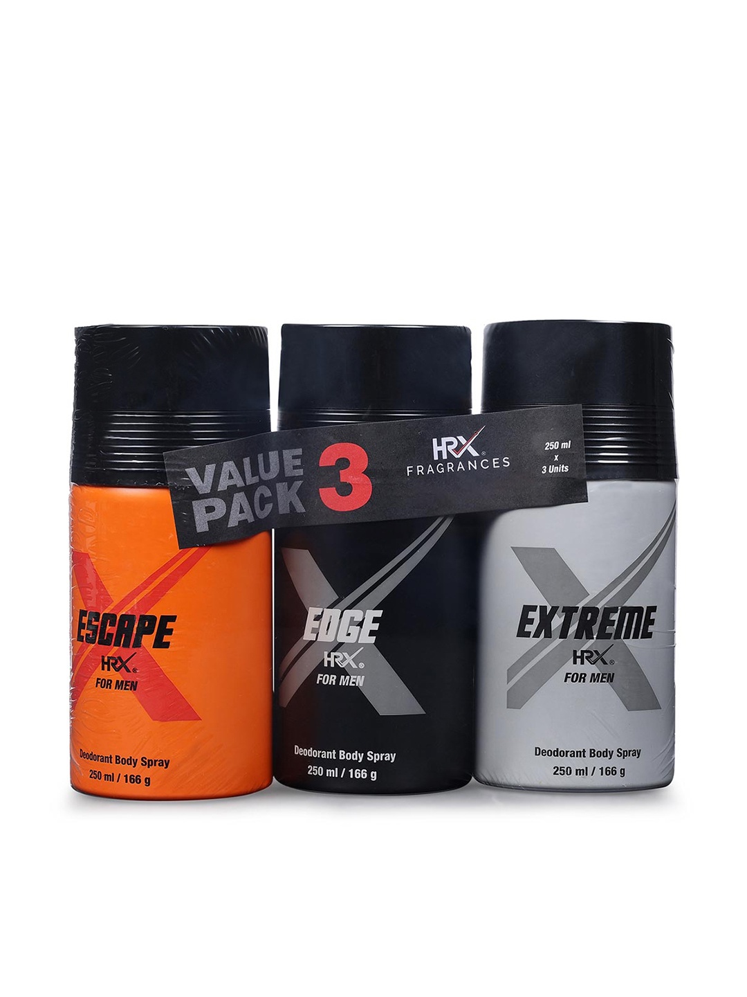 

HRX Men Set of Escape, Edge & Extreme Deodorant Body Spray - 250 ml Each, Orange