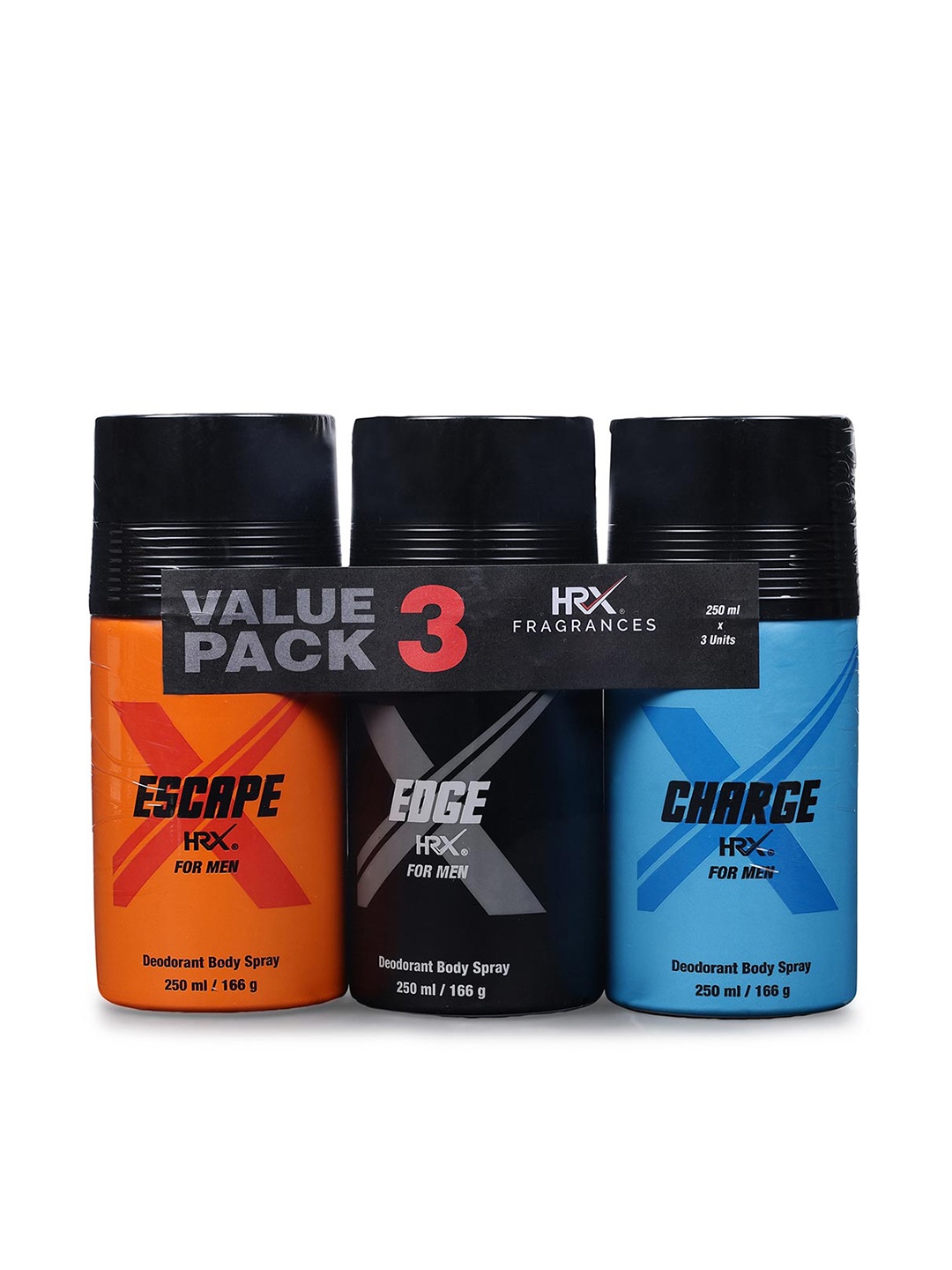 

HRX Men Set of Escape, Edge & Charge Deodorant Body Spray - 250 ml Each, Orange