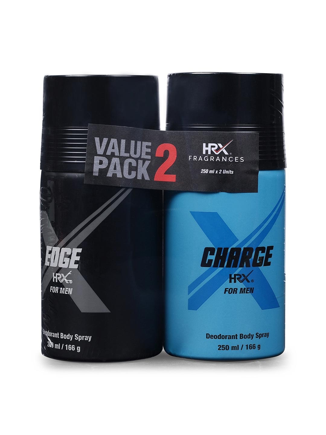 

HRX Men Set of Edge & Charge Deodorant Body Spray - 250 ml Each, Black
