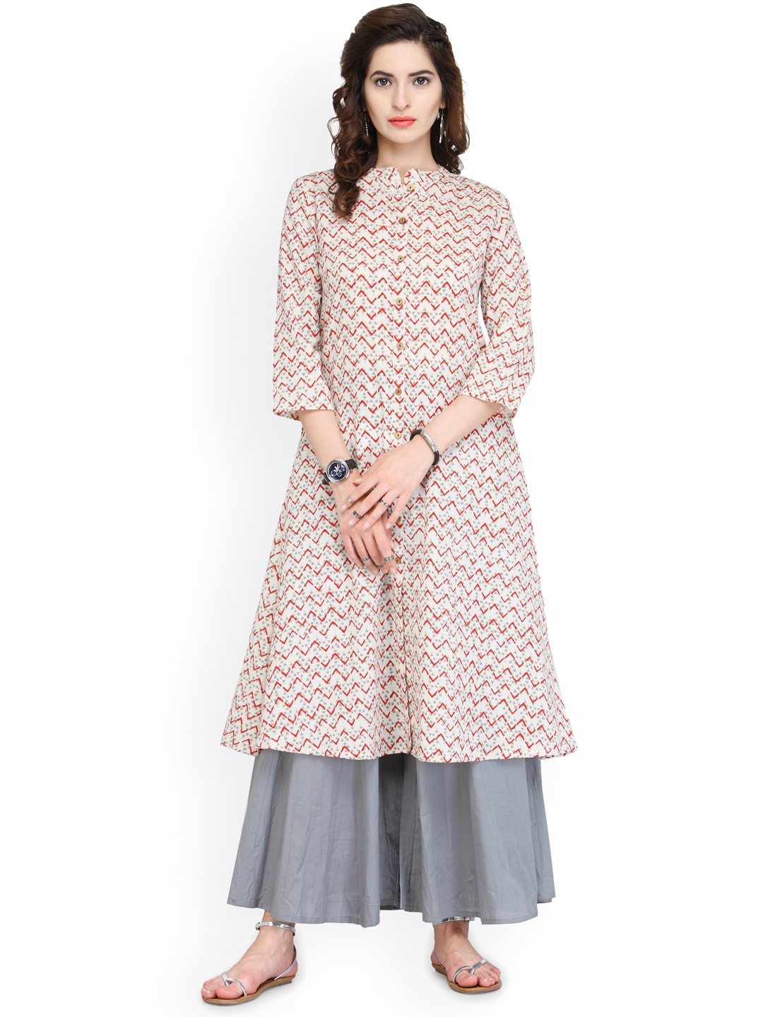 

Varanga Women Off-White & Red Solid A-Line Kurta