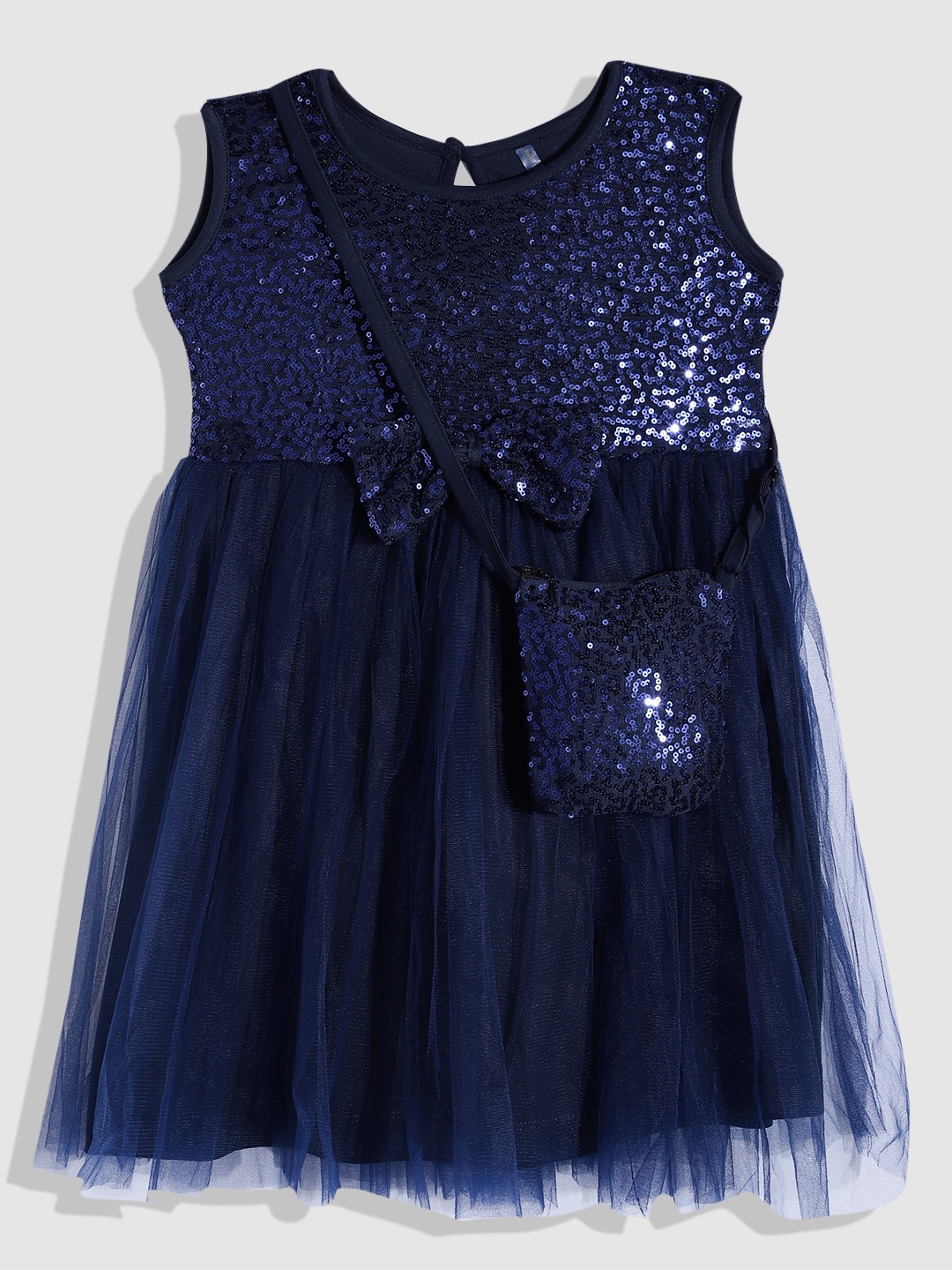 

YK Girls Embellished Sequined Net Midi Dress, Navy blue