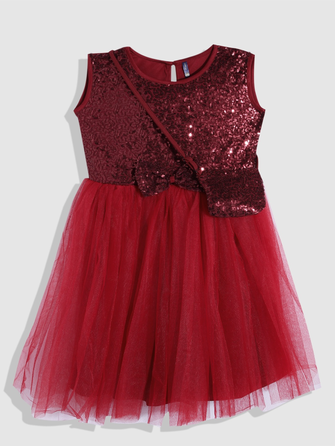 

YK Girls Embellished Sequined Net Midi Dress, Maroon