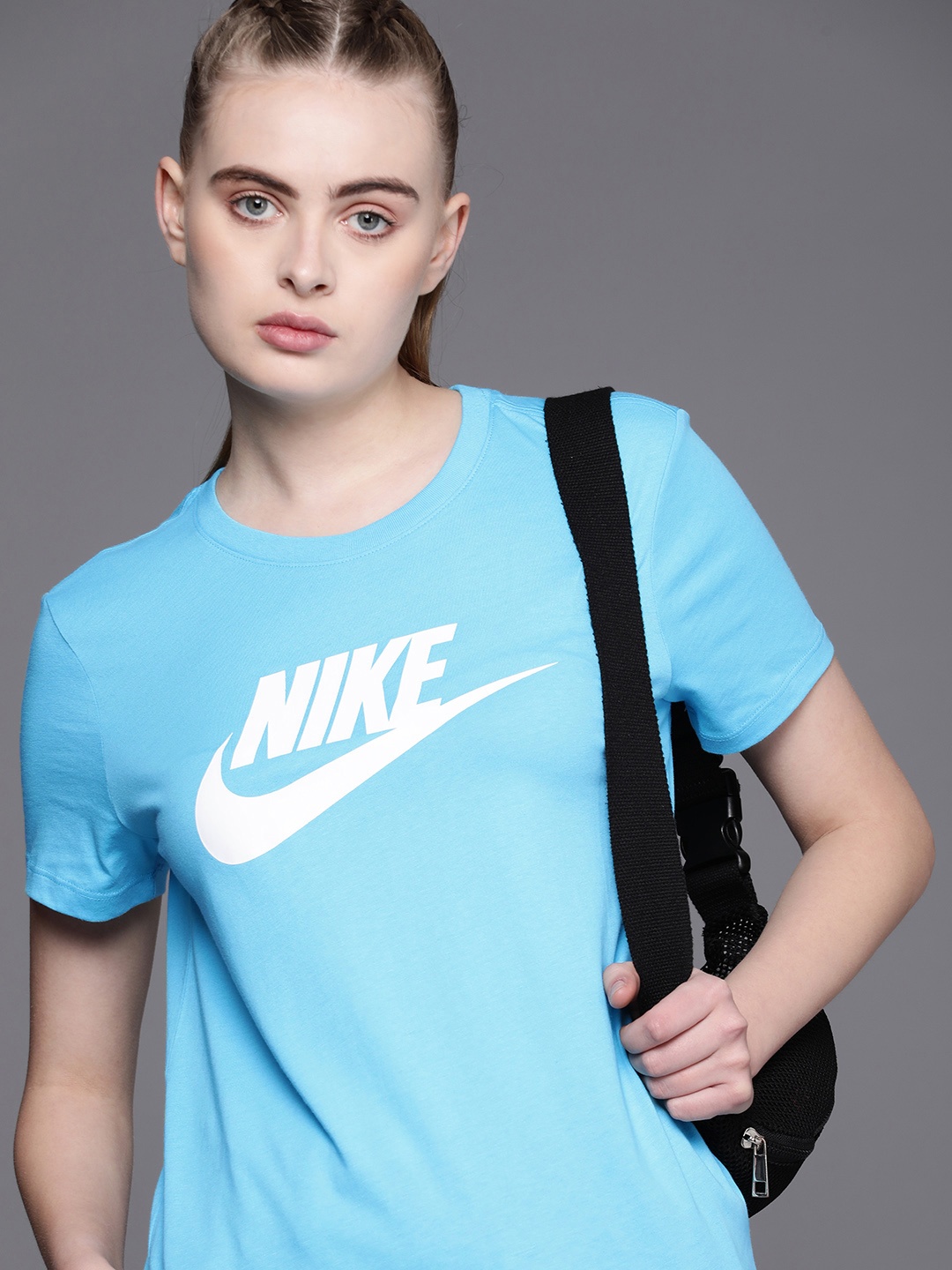 

Nike Women Pure Cotton Brand Logo Printed Sports T-shirt, Blue