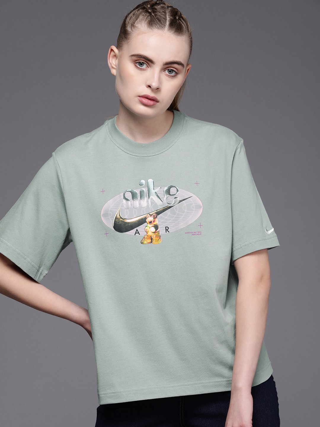 

Nike Women Printed Pure Cotton Boxy T-shirt, Green