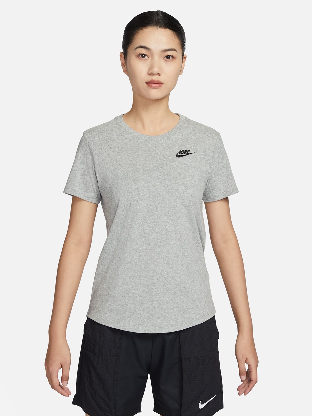 Nike Brand Logo Embroidered Pure Cotton Training Tshirt, Grey melange