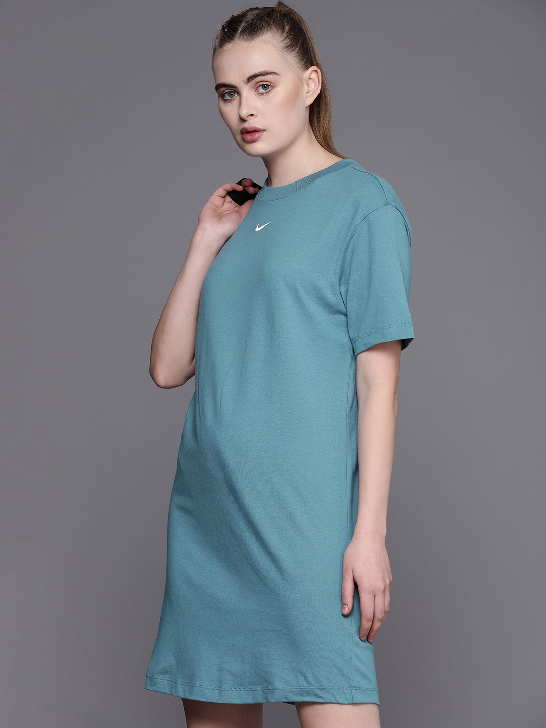 

Nike Pure Cotton Solid Drop Shoulder Oversized Fit T-shirt Dress, Blue
