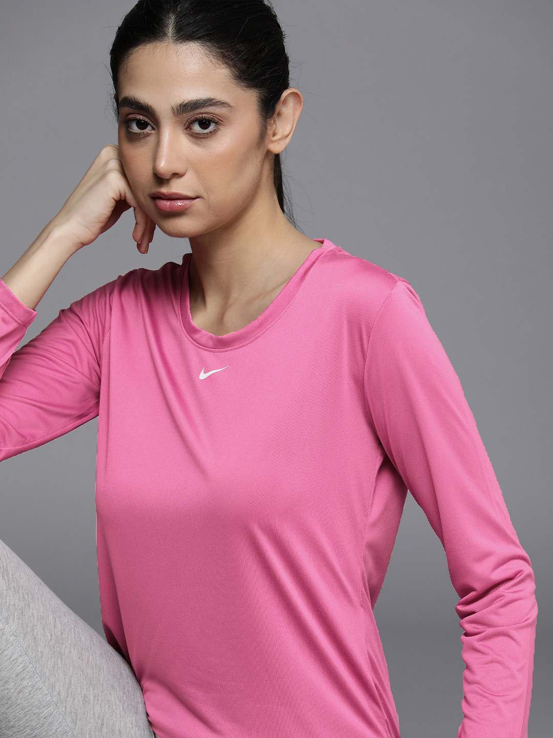 

Nike Brand Logo Printed Dri-FIT LS STD Training Top, Pink