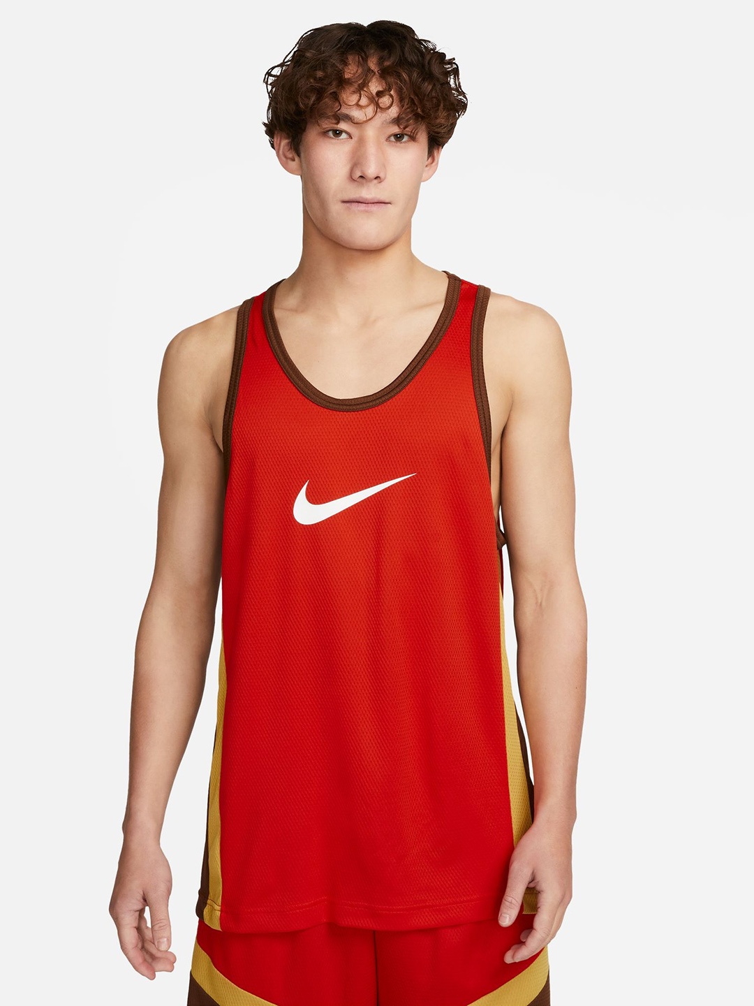 

Nike Men Orange Brand Logo Printed Dri-FIT ICON+ JERSEY T-shirt