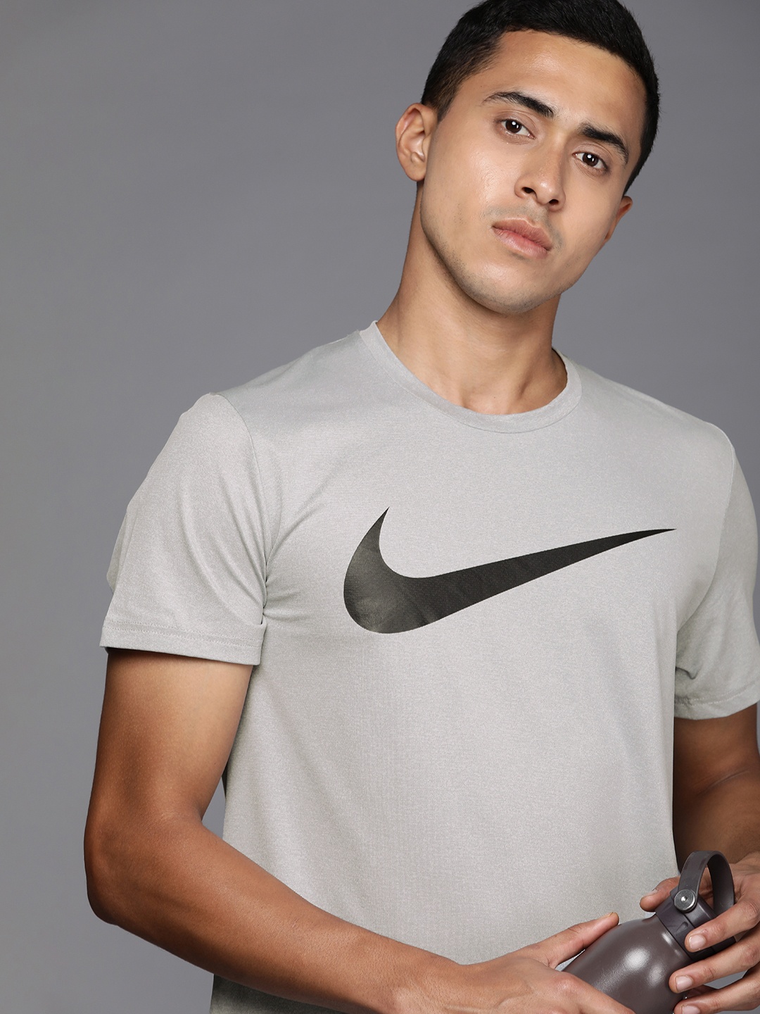 

Nike Men Brand Logo Printed Dri-Fit Training T-shirt, Grey