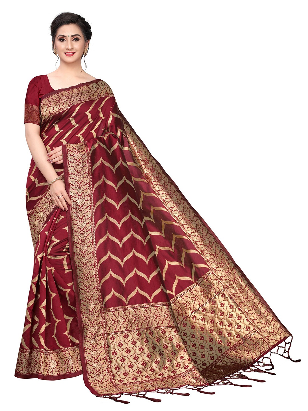 

Vrundavan ethics Woven Design Zari Art Silk Banarasi Saree, Maroon