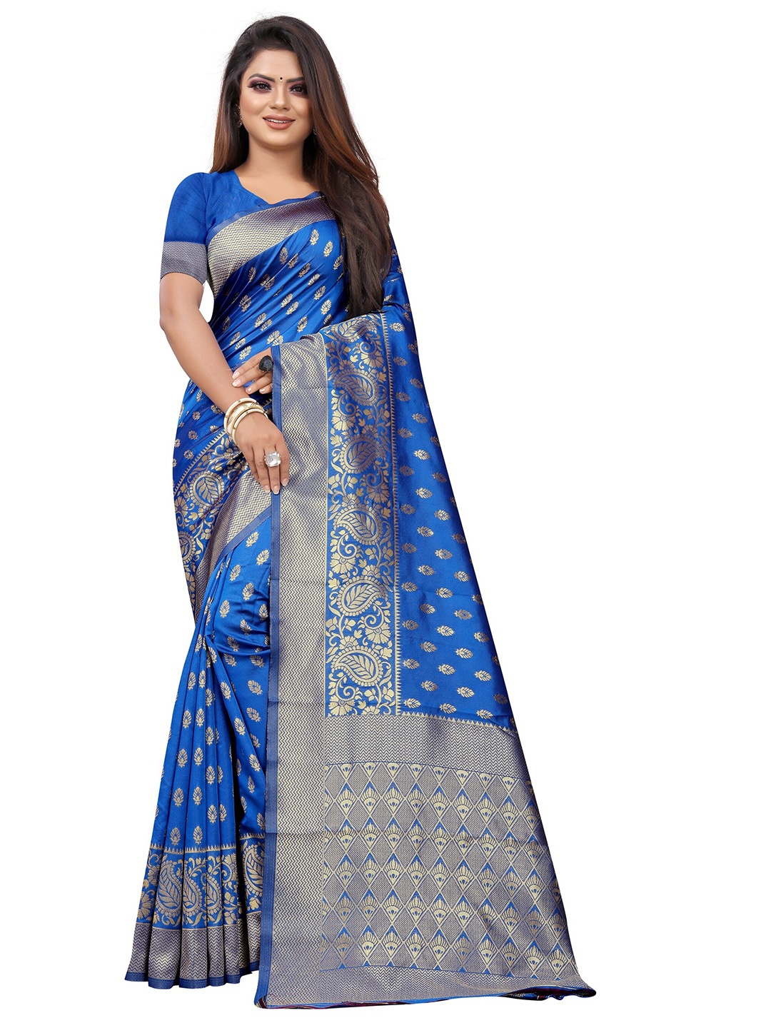 

Vrundavan ethics Ethnic Motifs Zari Art Silk Leheriya Saree, Blue