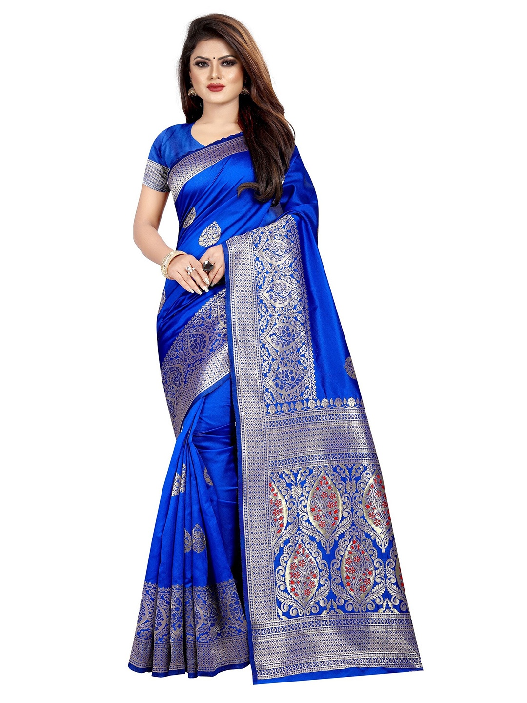 

Vrundavan ethics Ethnic Motifs Zari Art Silk Kanjeevaram Saree, Blue