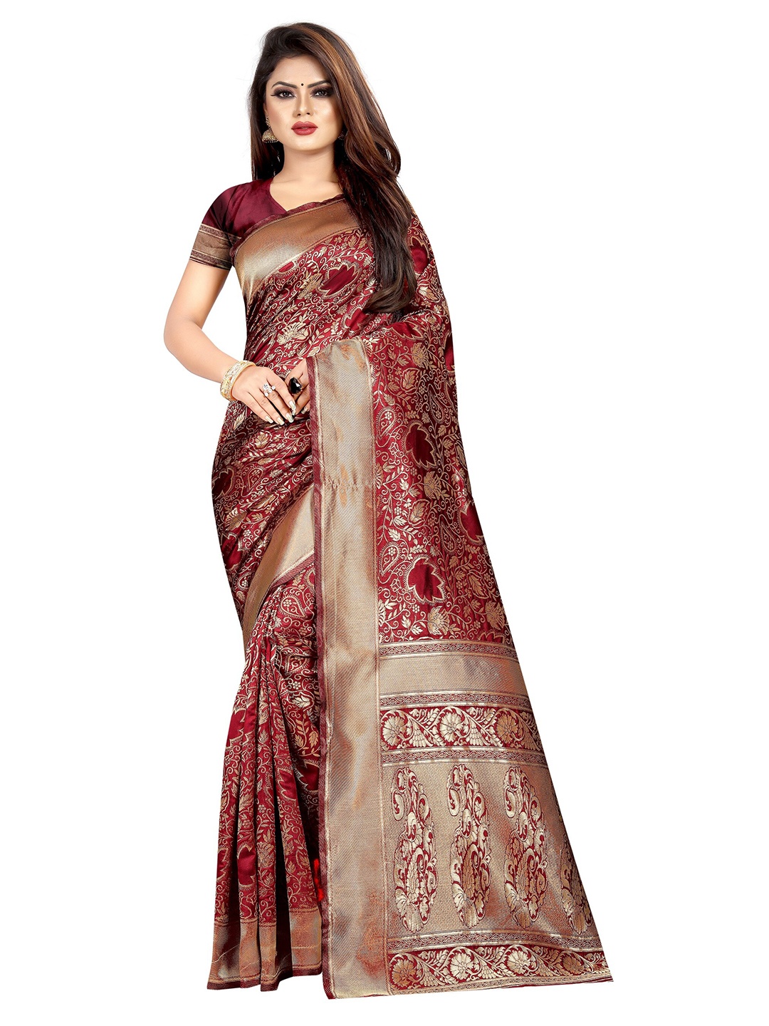 

Vrundavan ethics Ethnic Motifs Zari Art Silk Leheriya Saree, Maroon