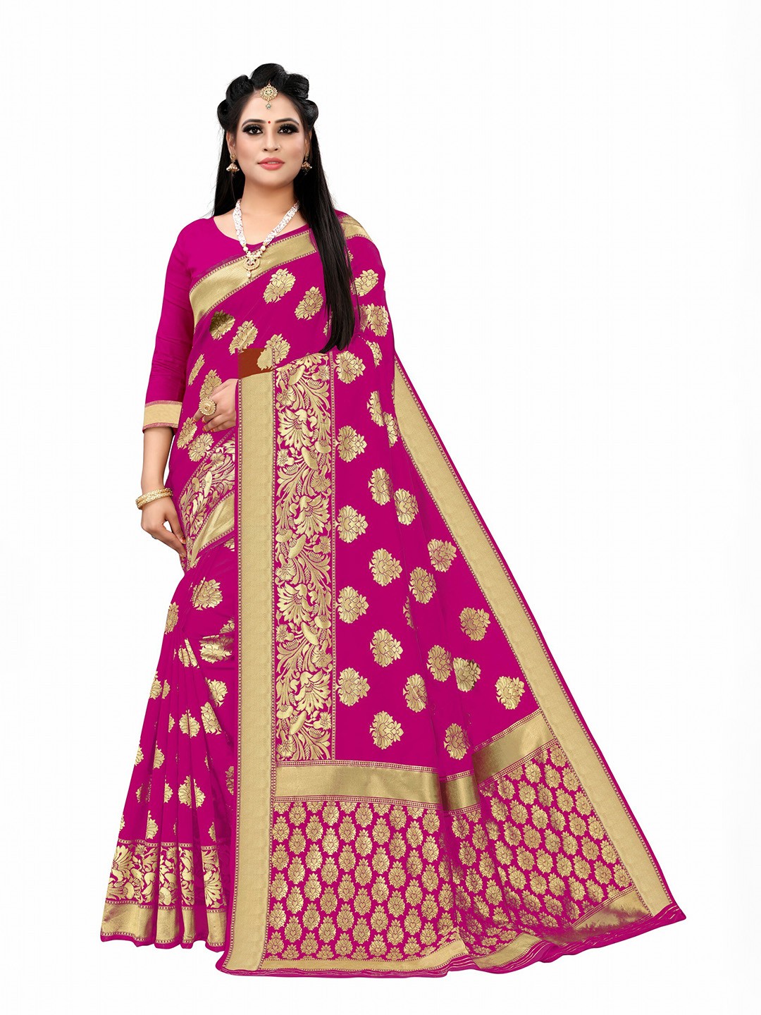 

Vrundavan ethics Ethnic Motifs Zari Art Silk Paithani Saree, Pink