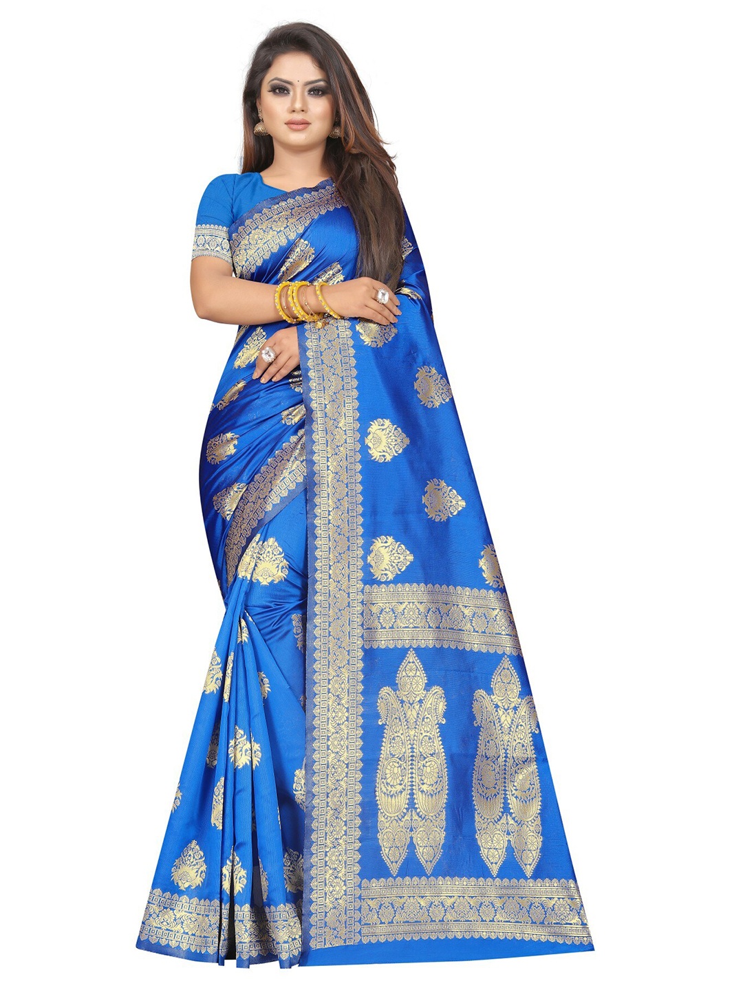 

Vrundavan ethics Ethnic Motifs Zari Art Silk Kanjeevaram Saree, Blue