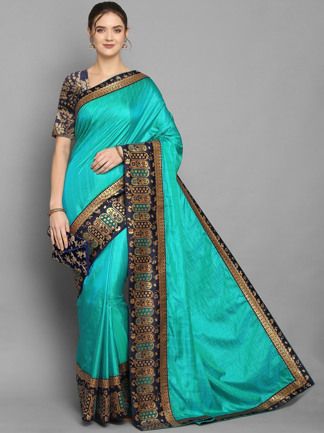 

Vrundavan ethics Art Silk Leheriya Saree, Sea green