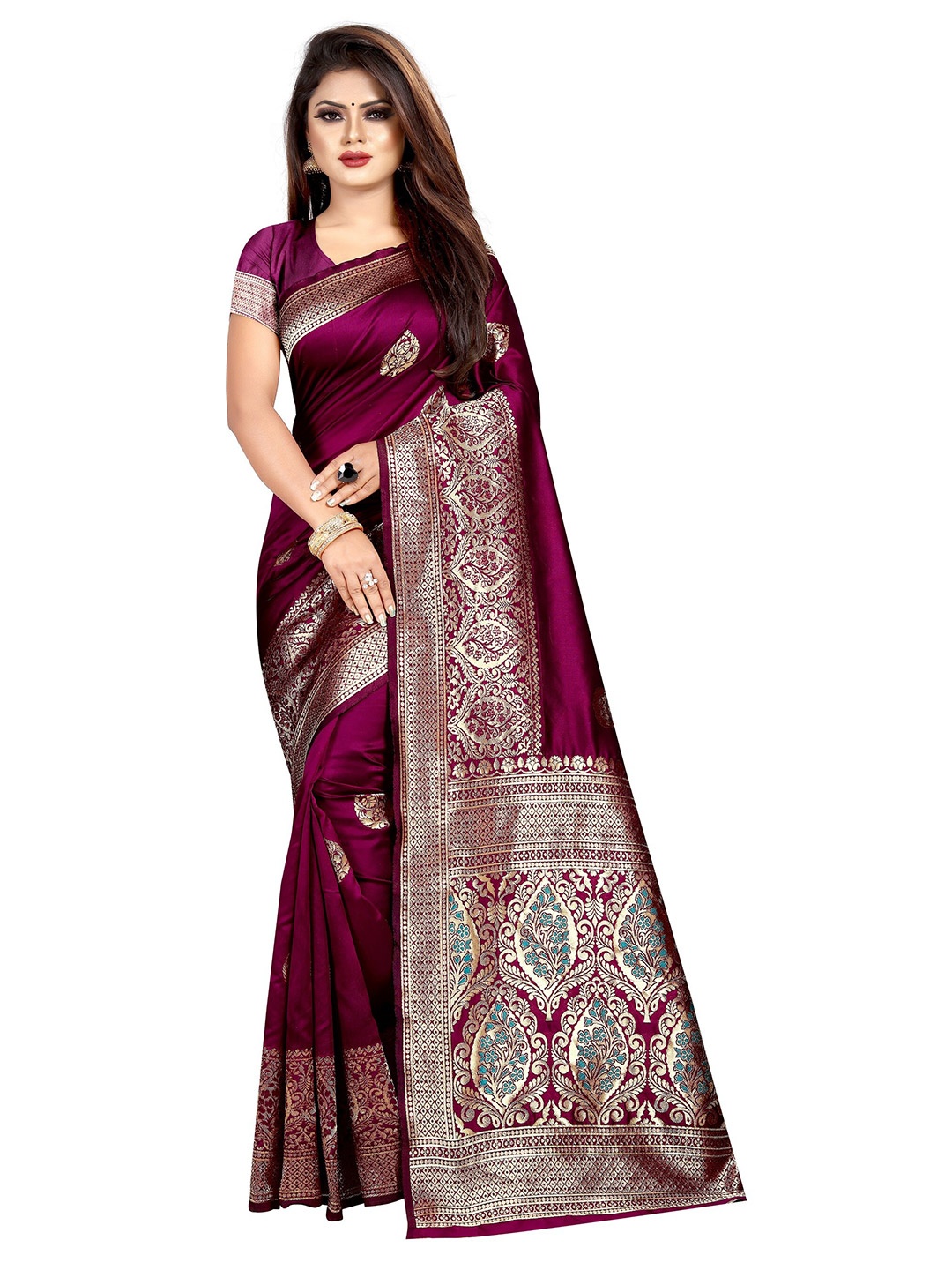 

Vrundavan ethics Ethnic Motifs Zari Art Silk Paithani Saree, Magenta