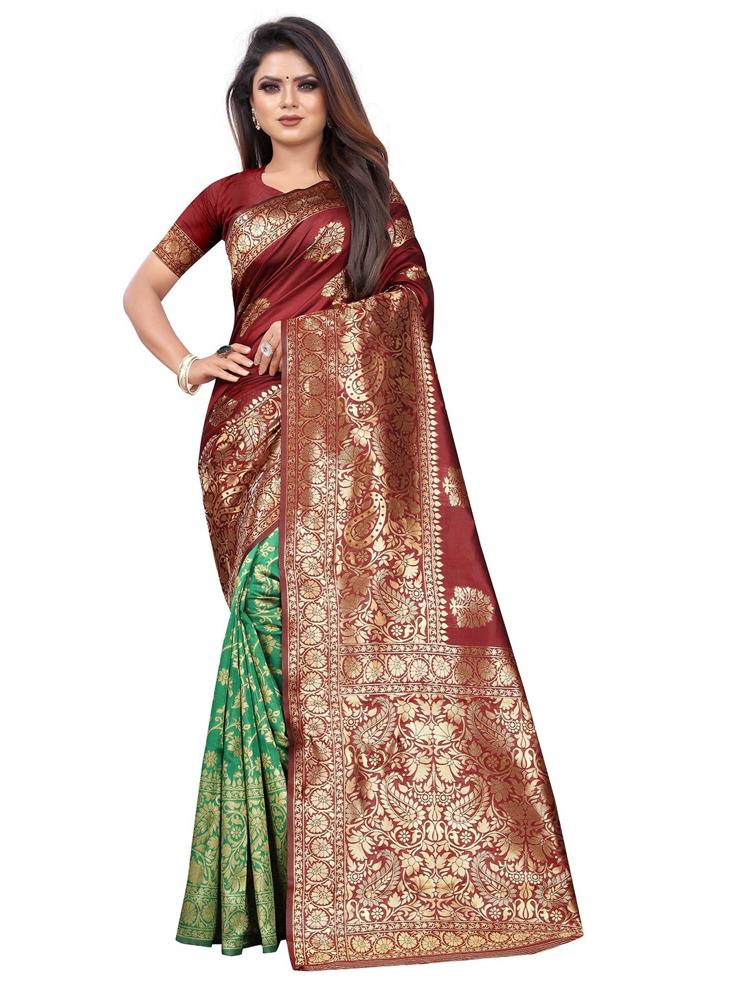 

Vrundavan ethics Woven Design Zari Art Silk Paithani Saree, Maroon