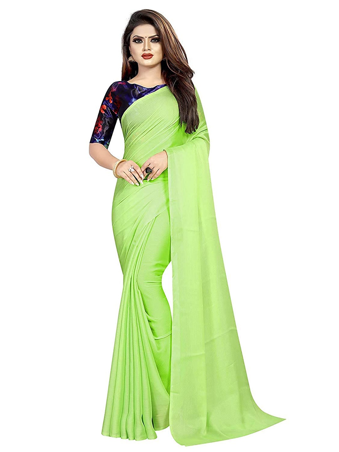 

Vrundavan ethics Pure Chiffon Leheriya Saree, Lime green