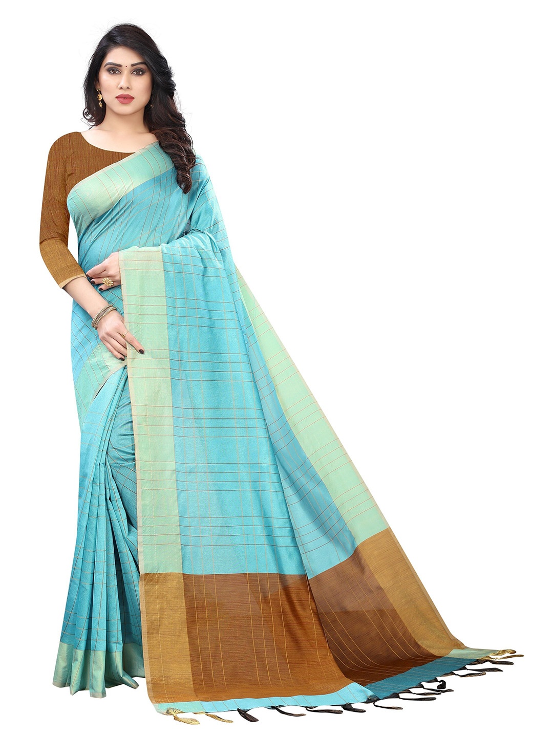 

Vrundavan ethics Woven Design Zari Art Silk Kanjeevaram Saree, Sea green