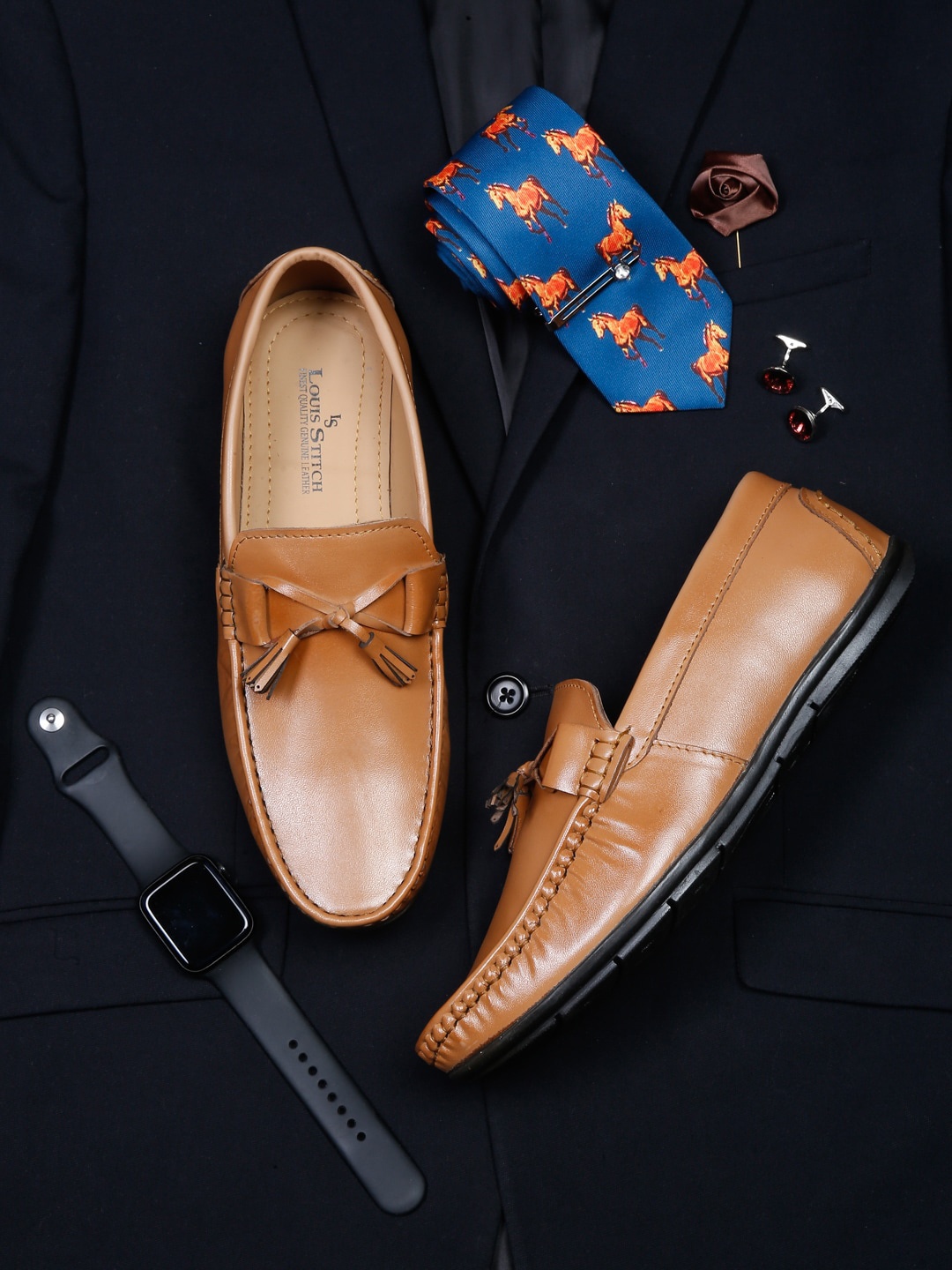 

LOUIS STITCH Men Leather Formal Loafers, Brown