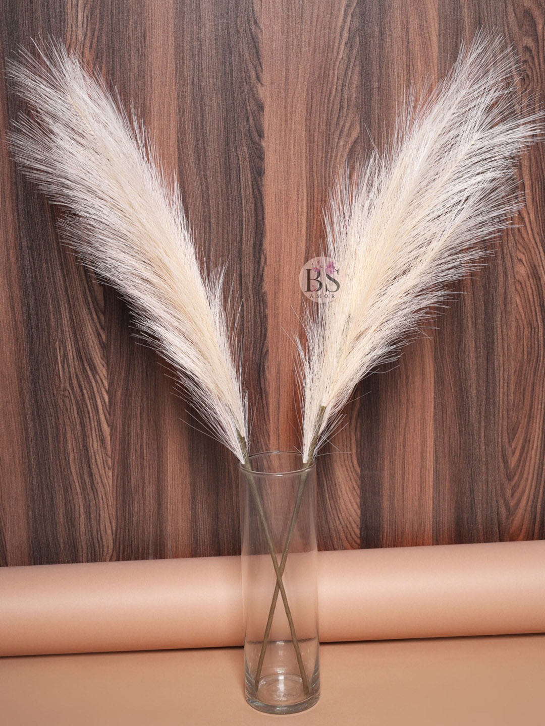 

BS AMOR Set Of 2 Off White Artificial Pampas Tall Faux Dried Grass Bunch Without Pot
