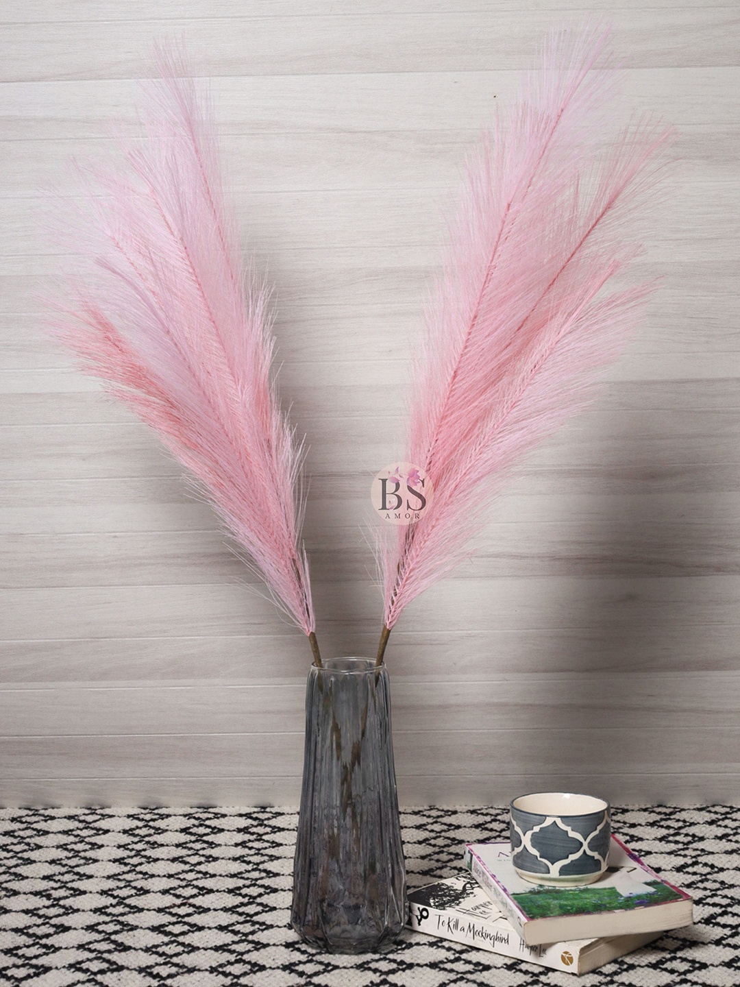 

BS AMOR Set Of 2 Pink Tall Faux Dried Pampas Grass Bunch