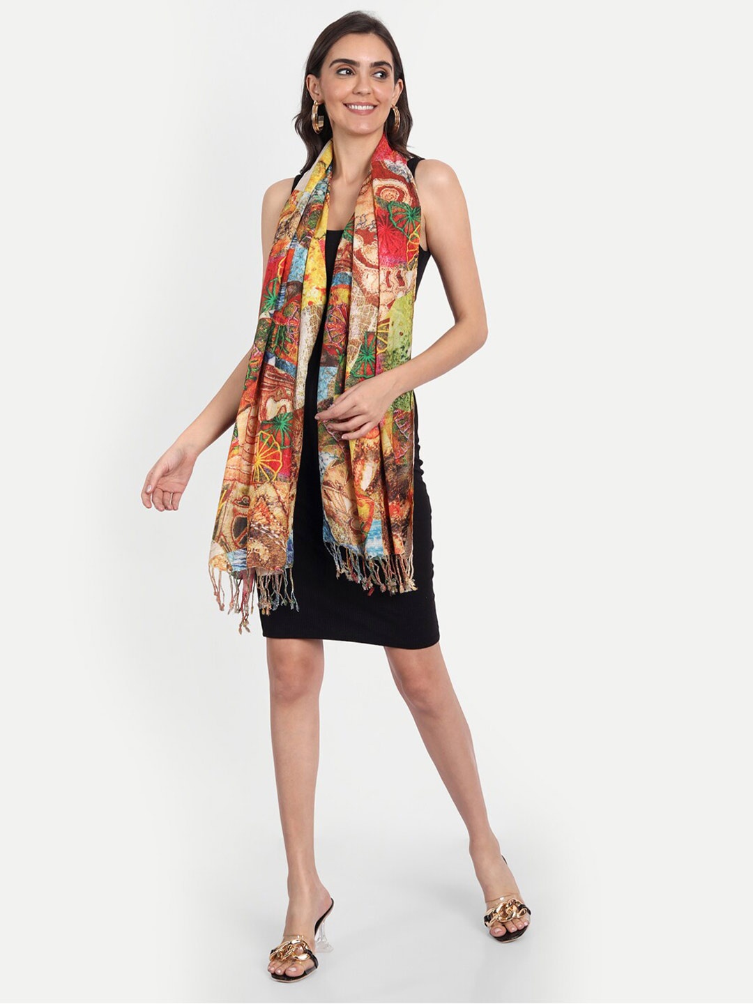 

Indiankala4u Women Printed Stole, Khaki