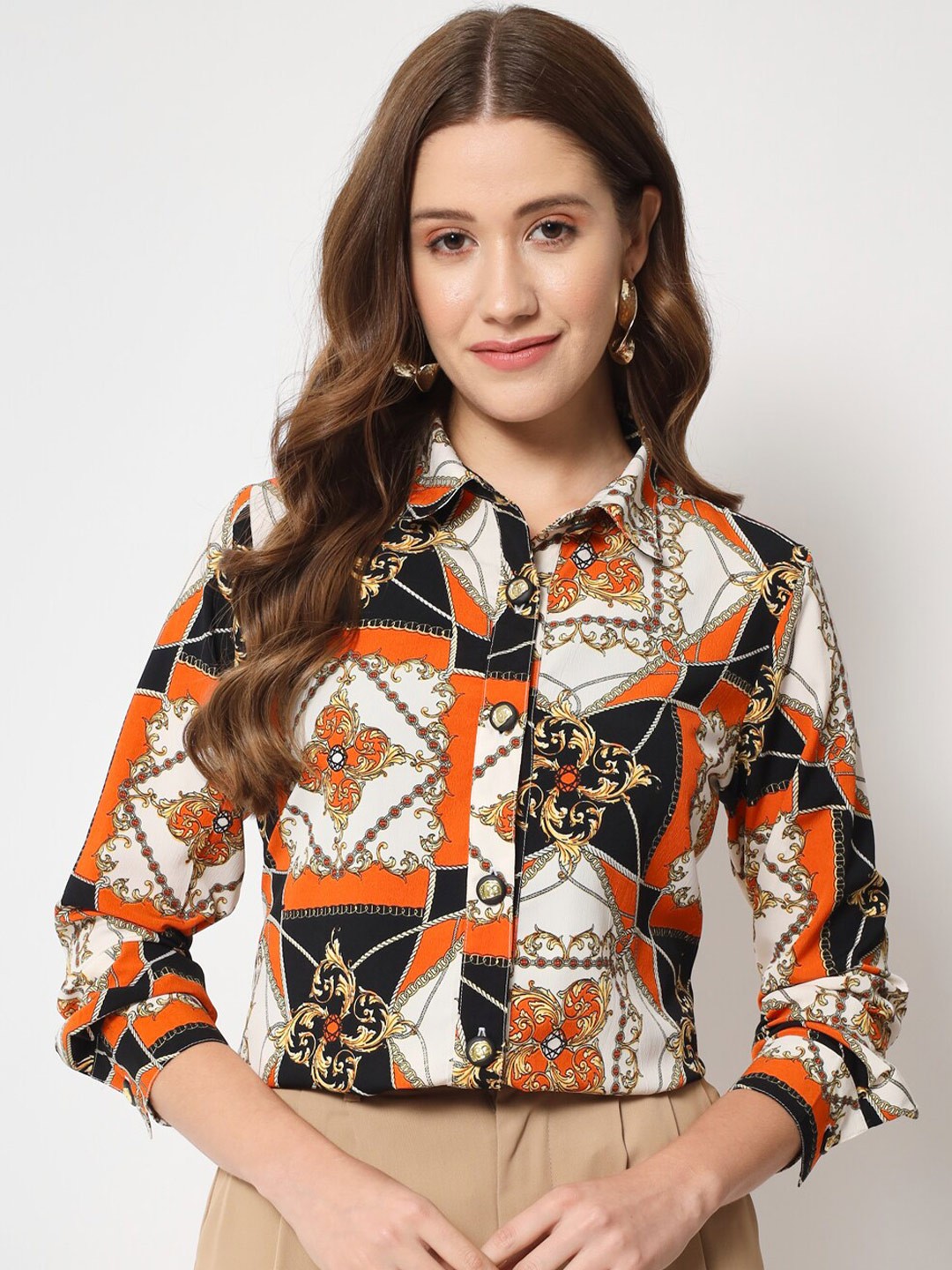 

CHARMGAL Women Classic Floral Printed Casual Shirt, Black