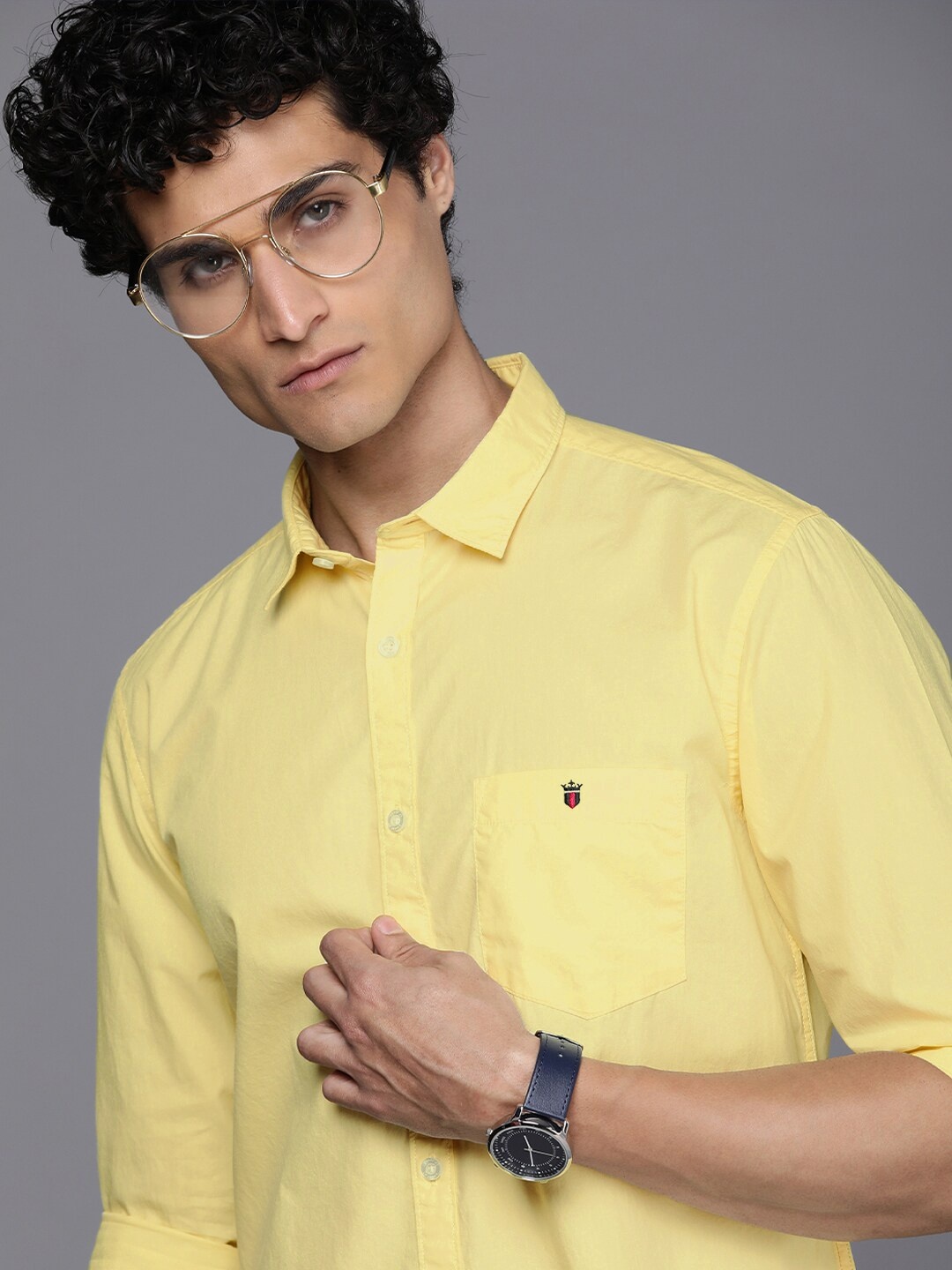 

Louis Philippe Jeans Men Super Slim Fit Pure Cotton Casual Shirt, Yellow